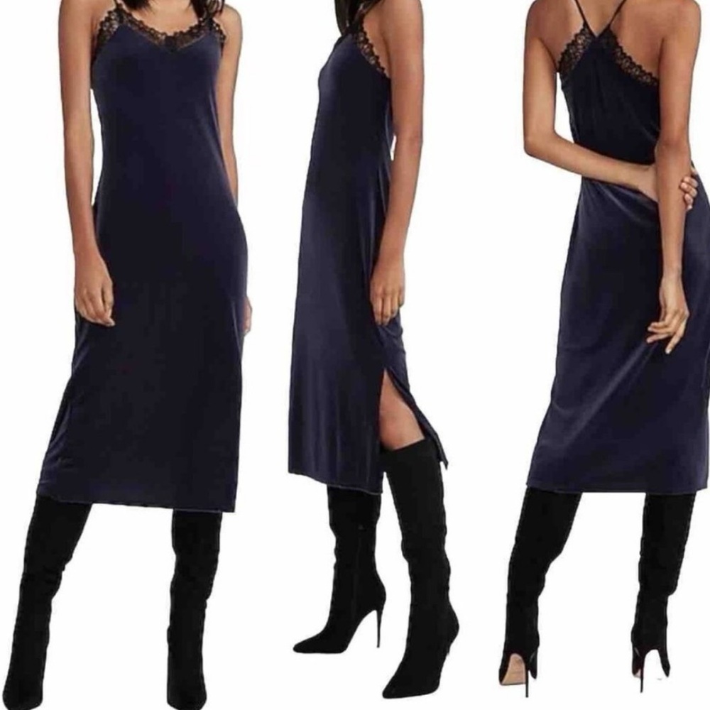 Express Velour Lace Trim MIDI Cocktail Slip Dress Small Petite